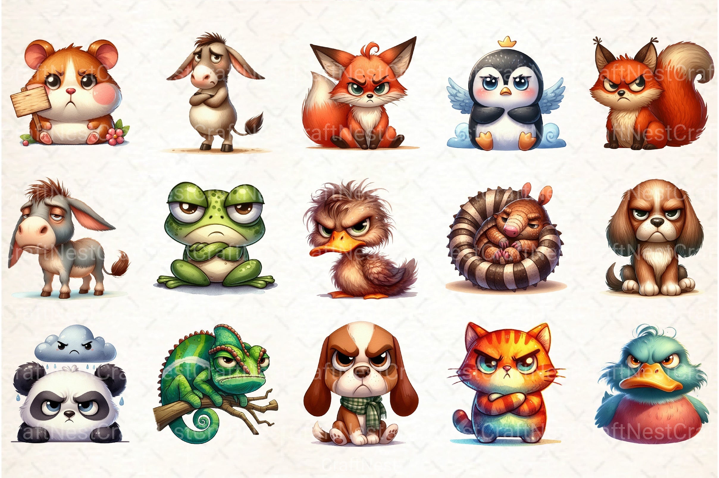 Grumpy Animal Clipart Bundle - CraftNest - Digital Crafting and Art