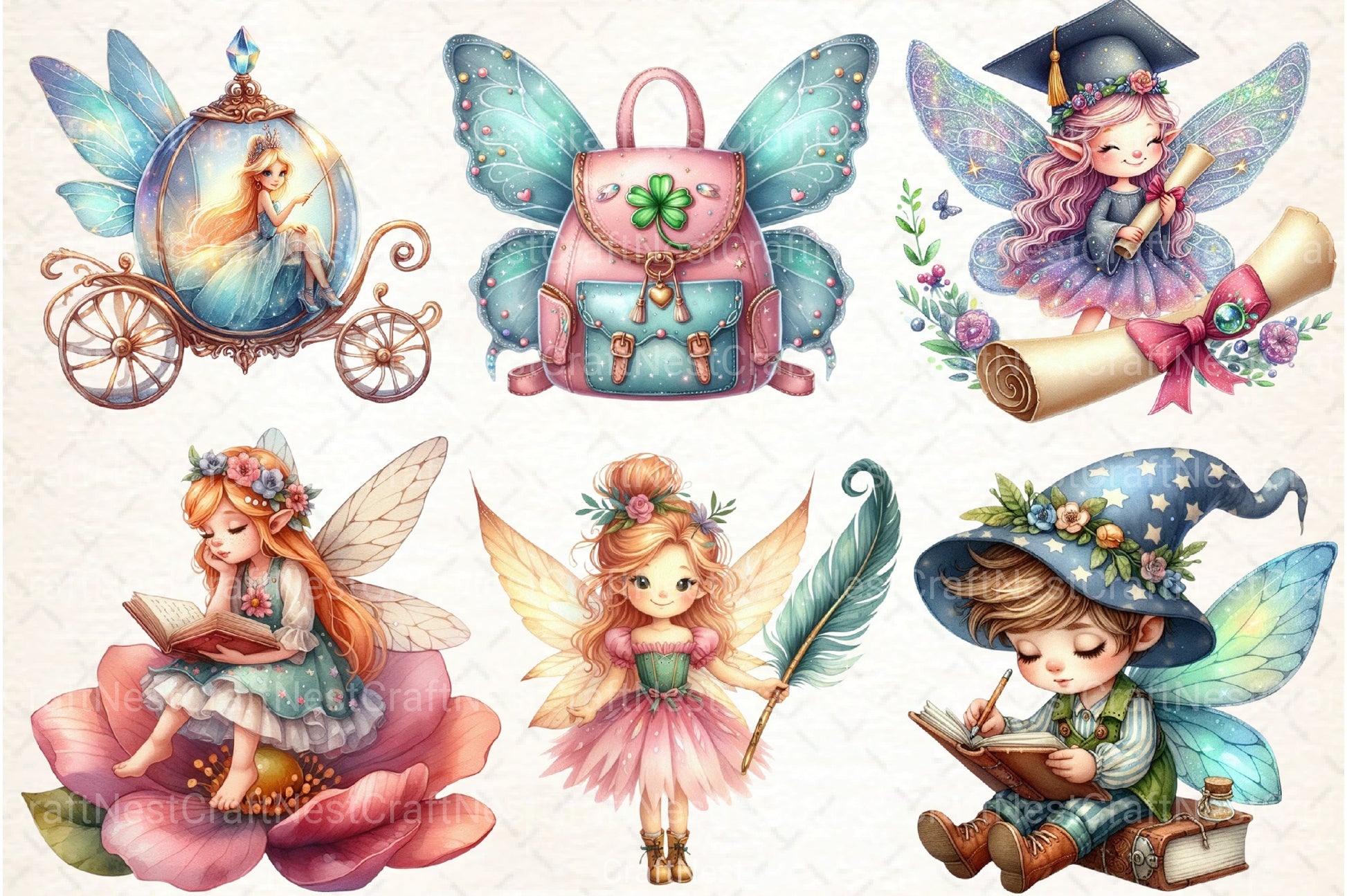 Cute Fairy School Clipart Bundle - CraftNest - Digital Crafting and Art