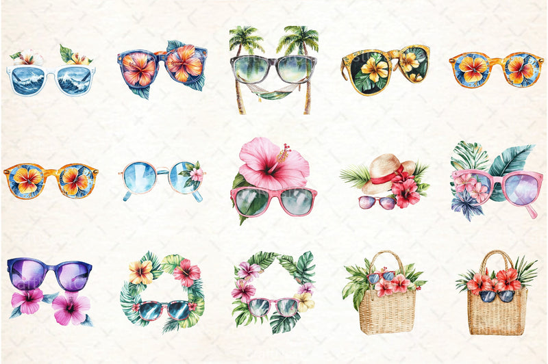 Tropical Summer Beach Glasses Hibiscus Clipart Bundle - CraftNest - Digital Crafting and Art