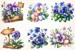 Spring Viola Flowers Clipart Bundle - CraftNest - Digital Crafting and Art