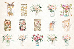 Floral Boho Can Glass Clipart Bundle - CraftNest - Digital Crafting and Art