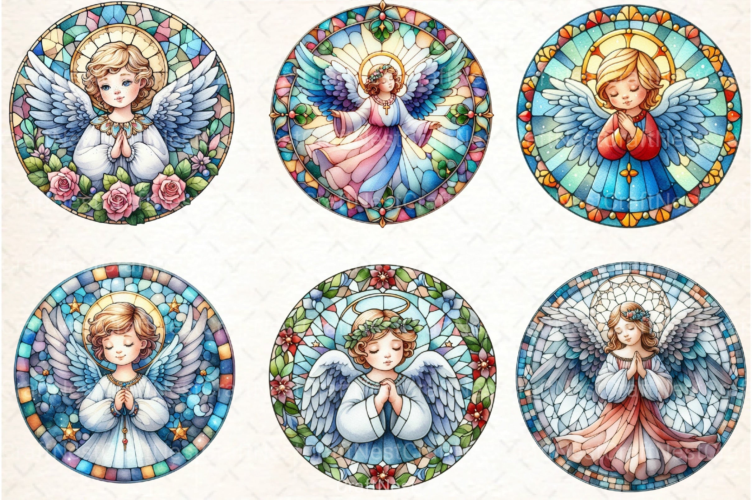Round Angel Stained Glass Clipart Bundle - CraftNest - Digital Crafting and Art