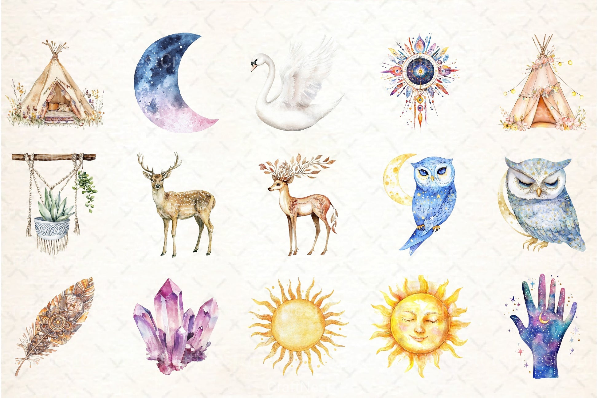 Dreamy Boho Clipart Bundle - CraftNest - Digital Crafting and Art