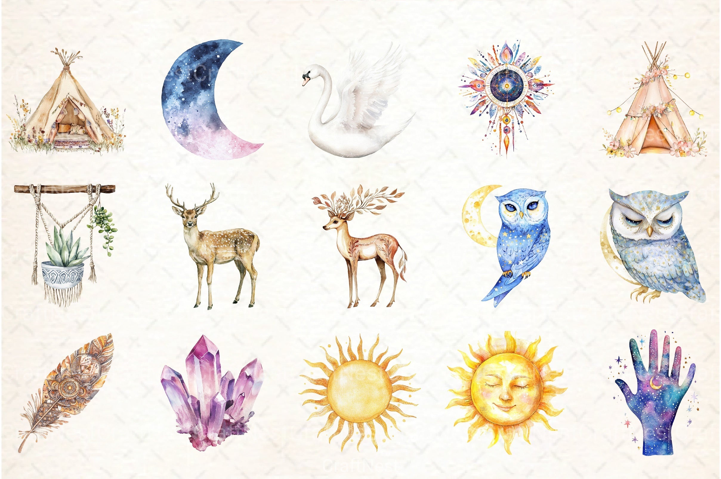 Dreamy Boho Clipart Bundle - CraftNest - Digital Crafting and Art
