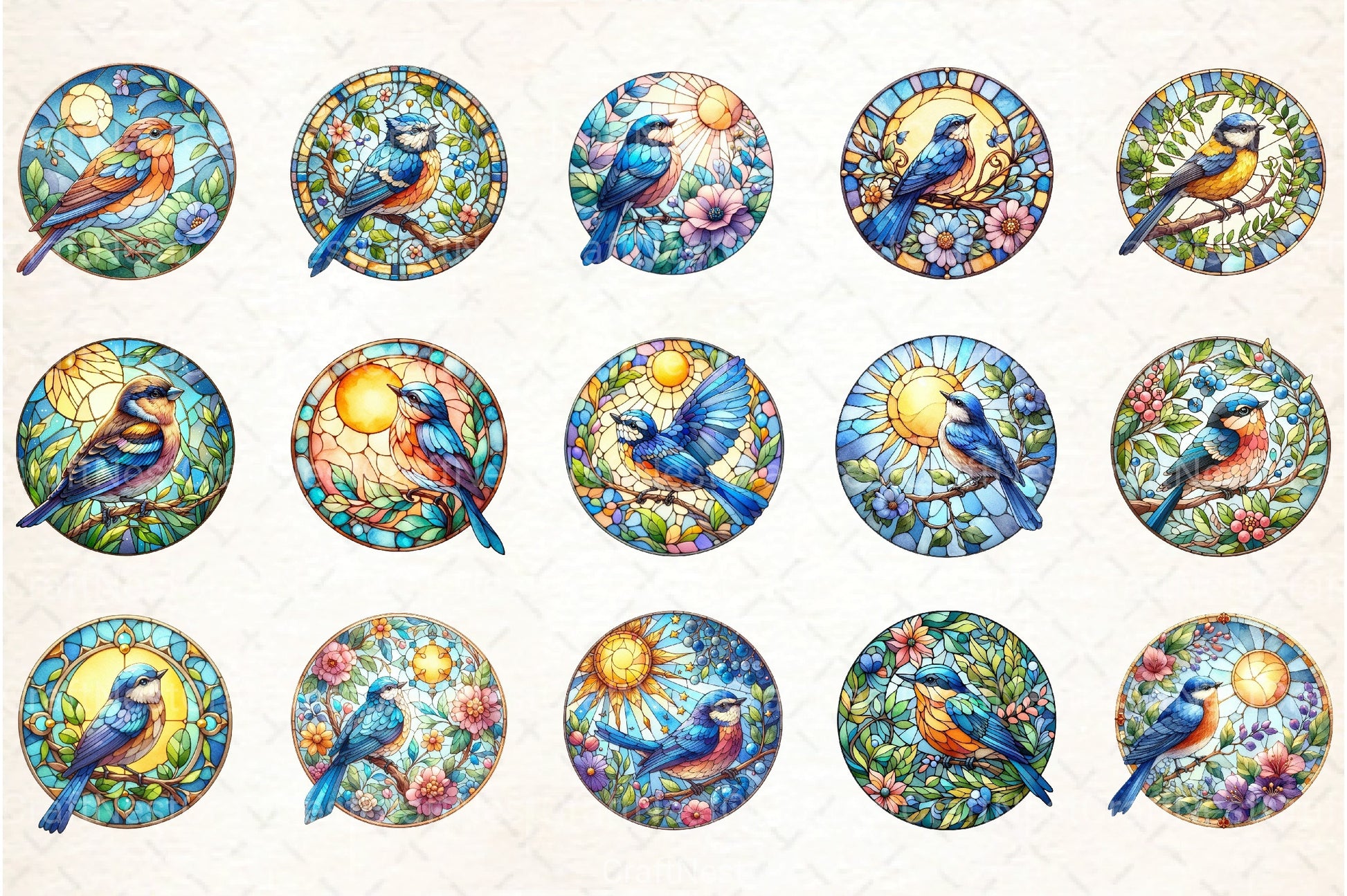 Stained Glass Summer Bird Clipart Bundle - CraftNest - Digital Crafting and Art