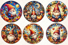 Round Fall Gnome Stained Glass Clipart Bundle - CraftNest - Digital Crafting and Art