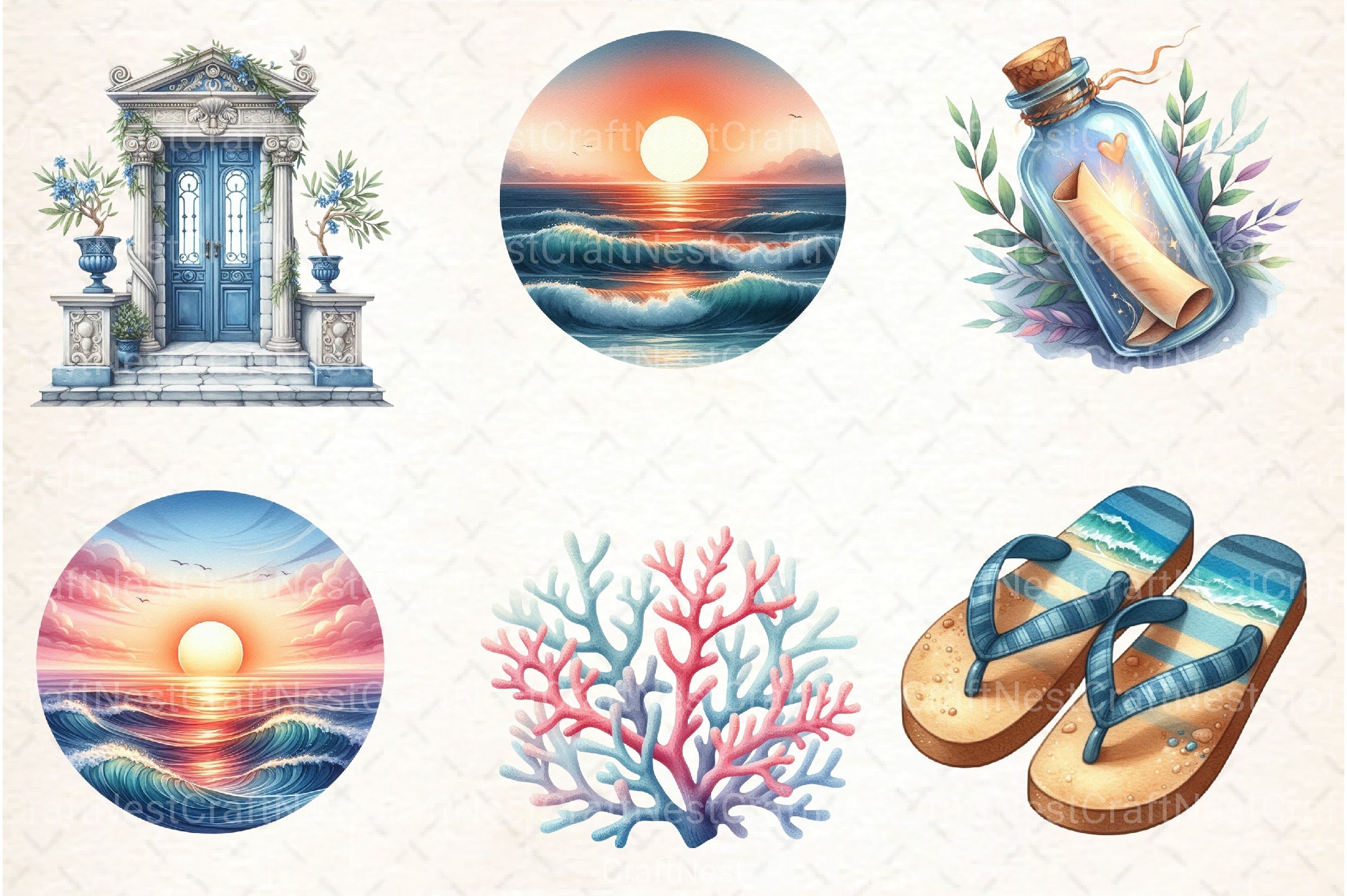Mediterranean Beach Clipart Bundle 99 - CraftNest - Digital Crafting and Art