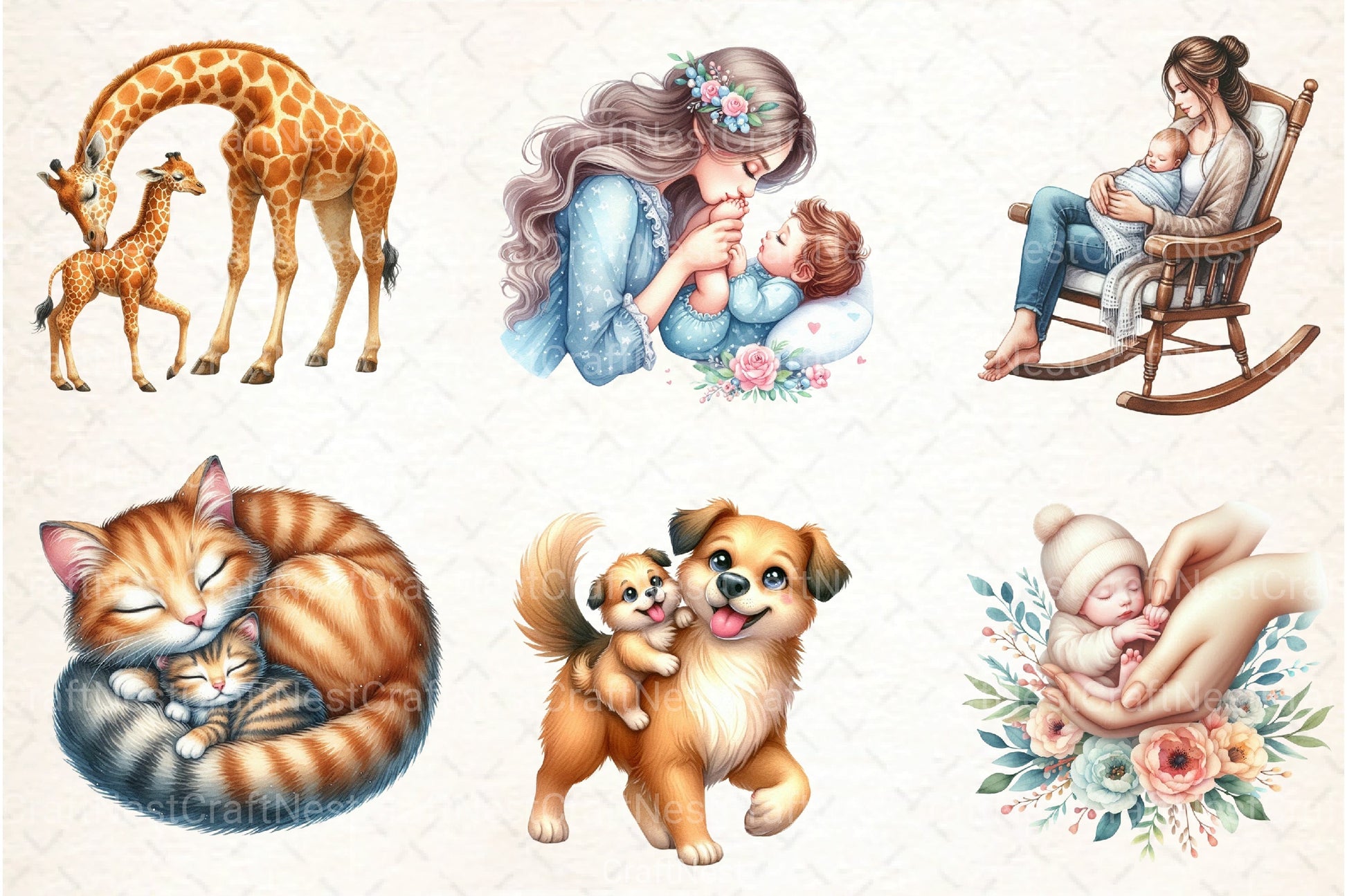 Cute Mother & Baby Clipart Bundle - CraftNest - Digital Crafting and Art