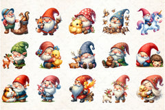 Gnomes with Small Animals Clipart Bundle 1 - CraftNest - Digital Crafting and Art