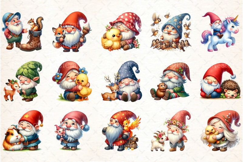 Gnomes with Small Animals Clipart Bundle 1 - CraftNest - Digital Crafting and Art