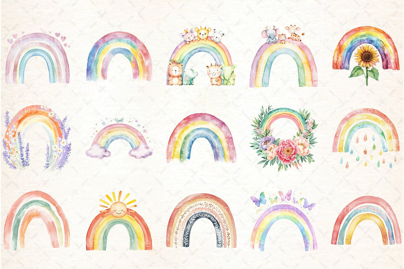Cute Pastel Boho Rainbow Clipart Bundle - CraftNest - Digital Crafting and Art