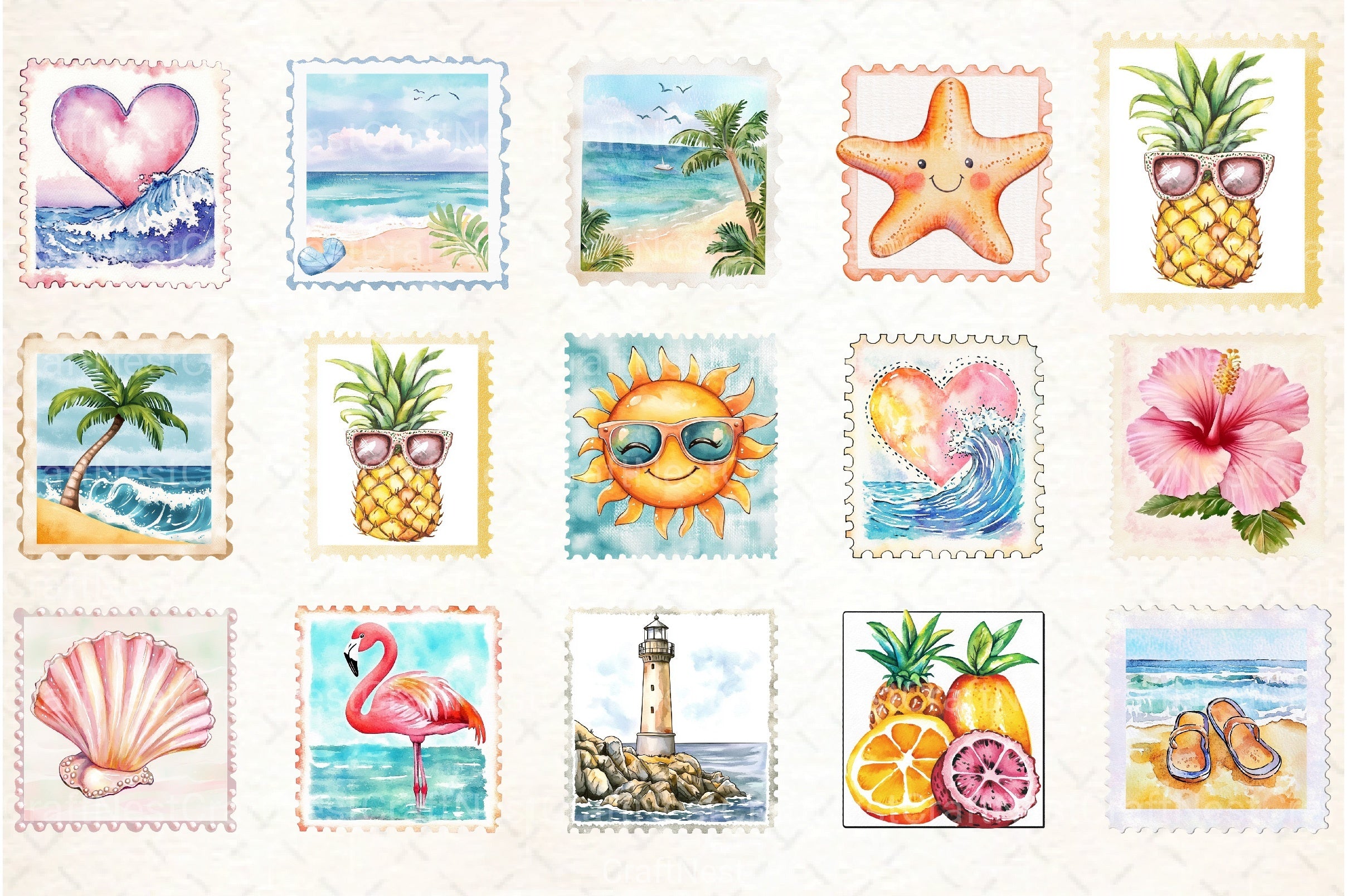 Summer Postage Stamp Clipart Bundle 99 - CraftNest - Digital Crafting and Art