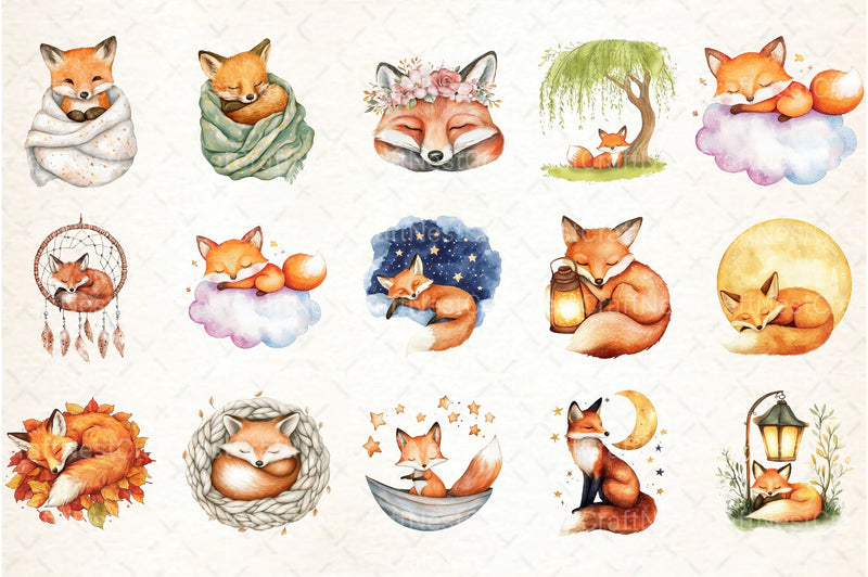 Cute Dreaming Fox Boho Clipart Bundle - CraftNest - Digital Crafting and Art