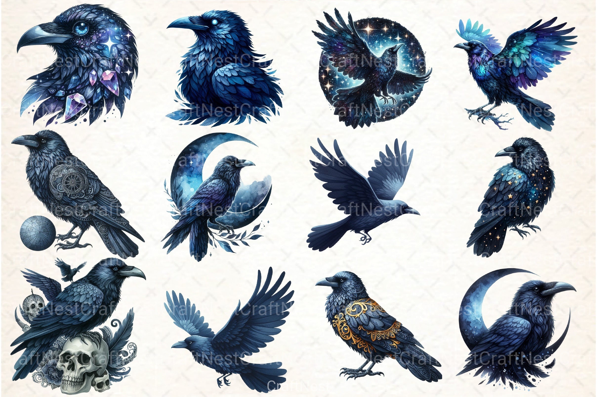 Midnight Blue Ravens Clipart Bundle - CraftNest - Digital Crafting and Art