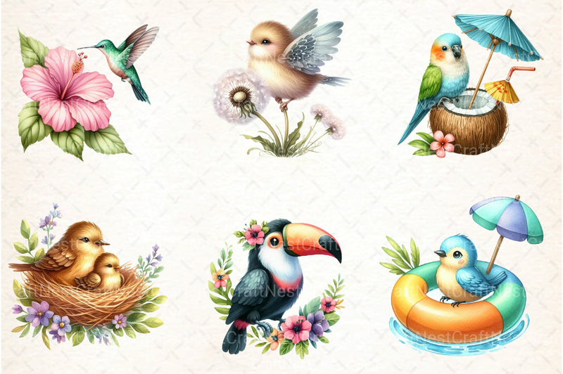 Summer Baby Birds Clipart Bundle 25 - CraftNest - Digital Crafting and Art