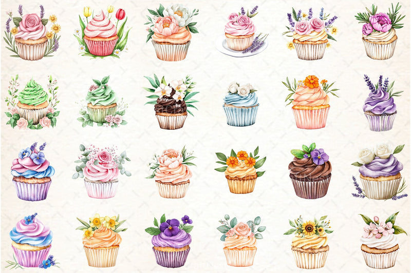Floral Cupcake Clipart Bundle 99 - CraftNest - Digital Crafting and Art