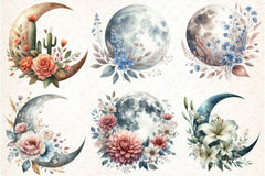 Boho Moon Floral Clipart Bundle - CraftNest - Digital Crafting and Art
