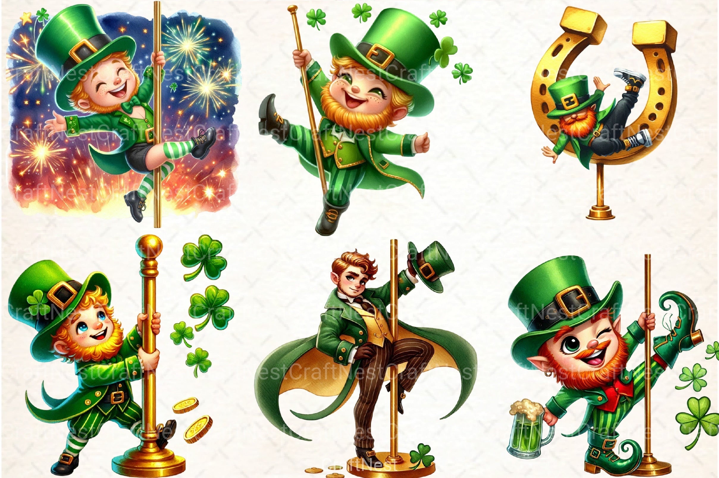 Green Leprechaun Dancing Pole Clipart Bundle - CraftNest - Digital Crafting and Art