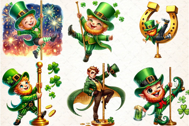 Green Leprechaun Dancing Pole Clipart Bundle - CraftNest - Digital Crafting and Art
