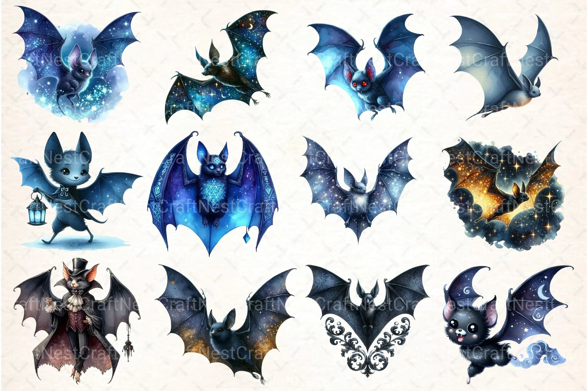 Midnight Blue Bats Clipart Bundle - CraftNest - Digital Crafting and Art