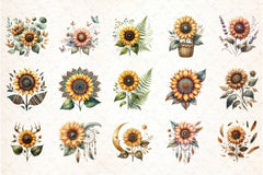 Sunflower Boho Clipart Bundle - CraftNest - Digital Crafting and Art