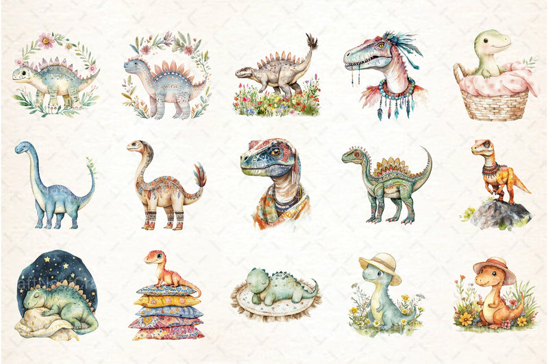 Dinosaurs Boho Clipart Bundle - CraftNest - Digital Crafting and Art