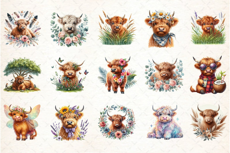 Summer Highland Cows Clipart Bundle - CraftNest - Digital Crafting and Art
