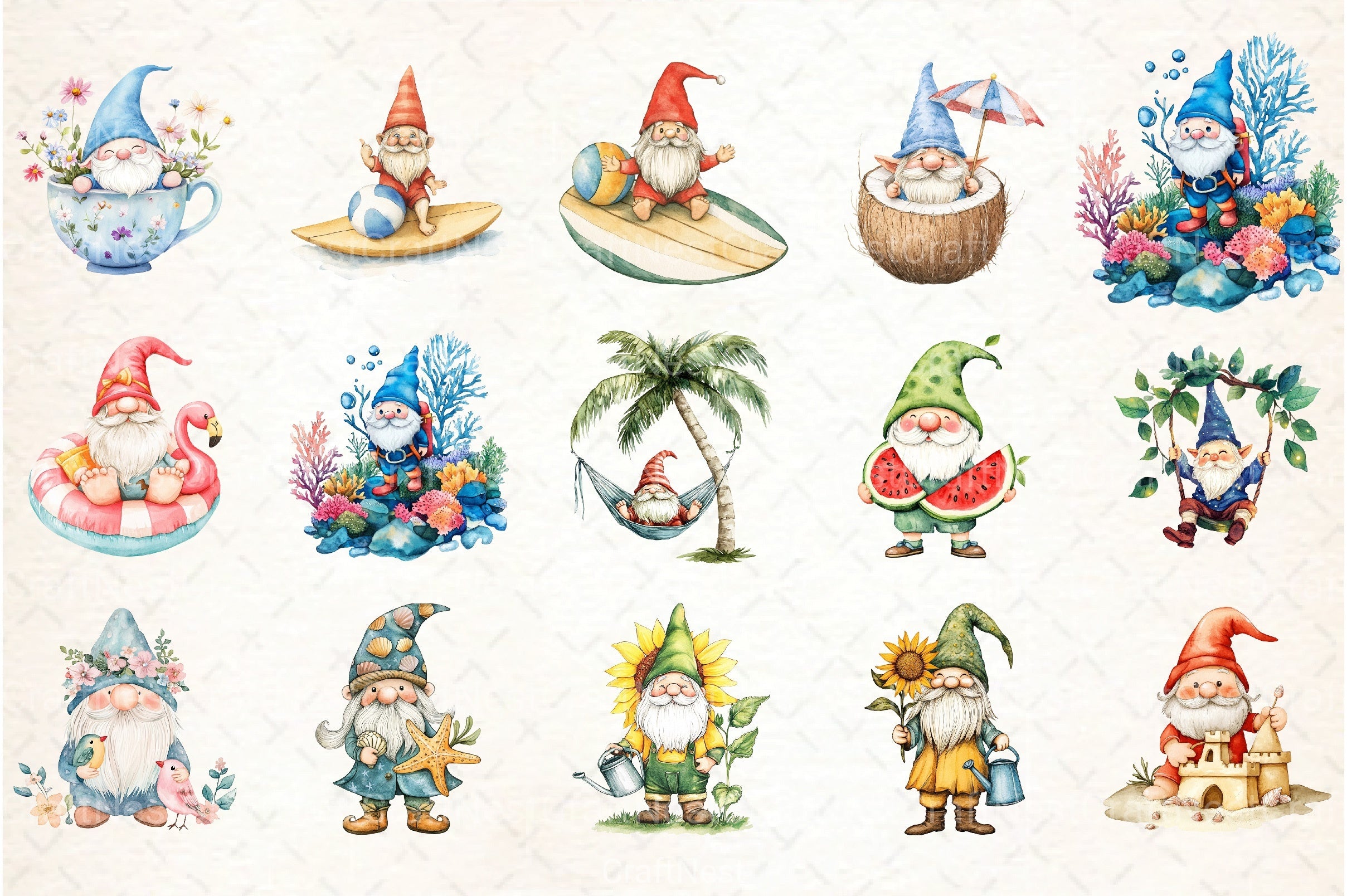 Summer Gnome Clipart Bundle 8 - CraftNest - Digital Crafting and Art