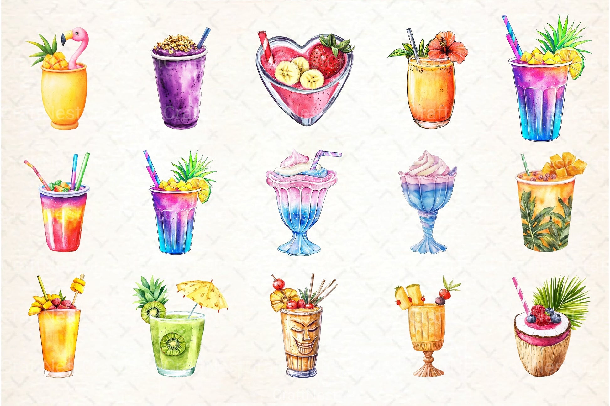 Summer Tropical Smoothie Cup Clipart Bundle 78 - CraftNest - Digital Crafting and Art