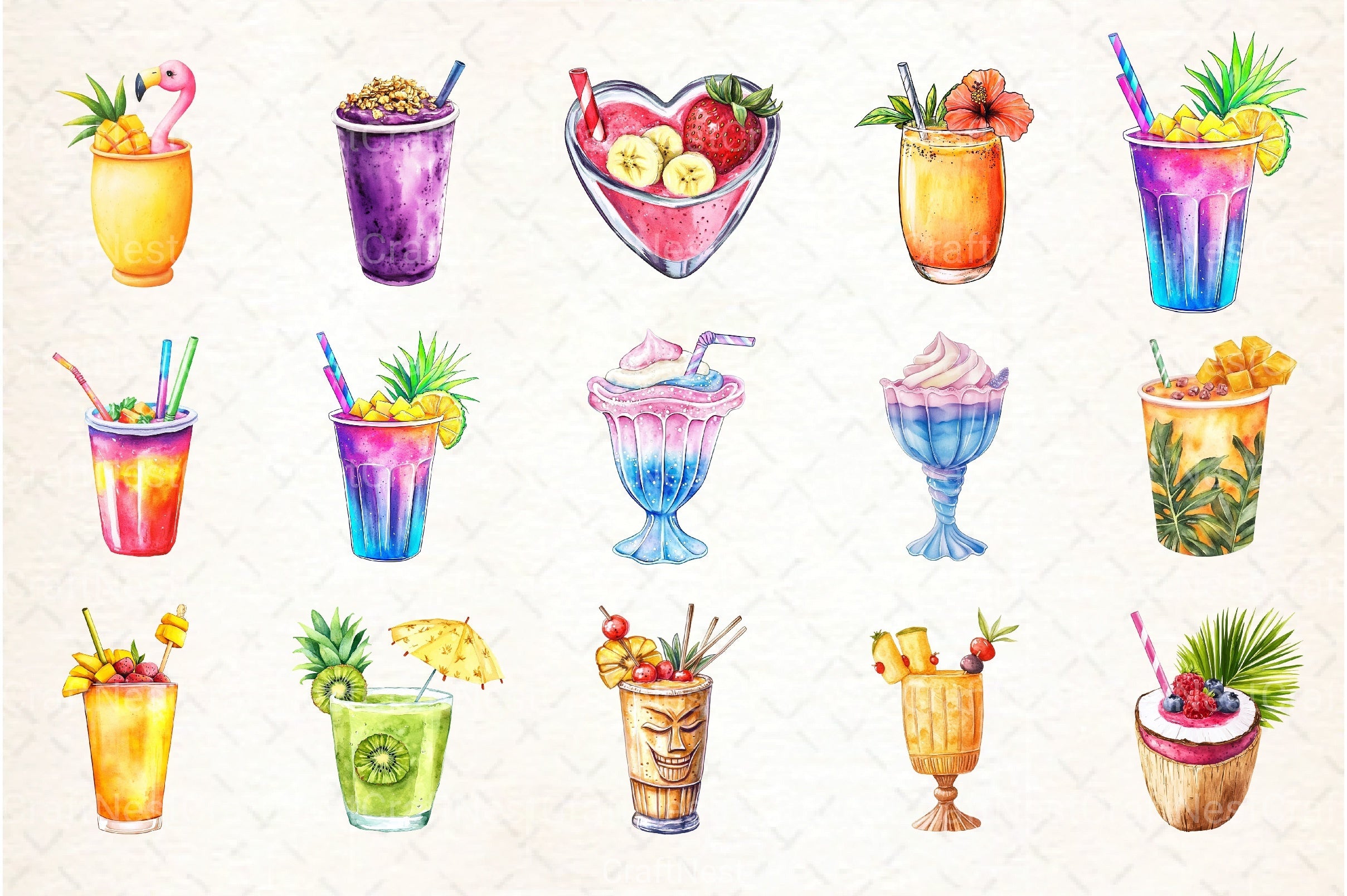 Summer Tropical Smoothie Cup Clipart Bundle 78 - CraftNest - Digital Crafting and Art