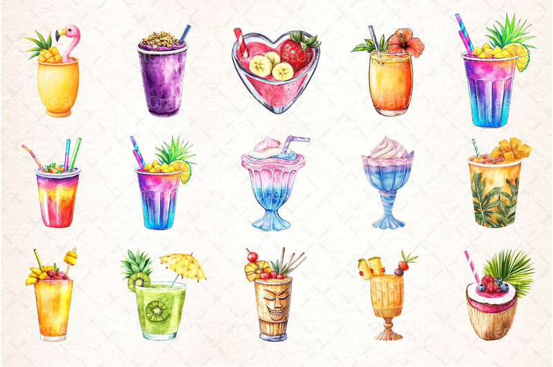 Summer Tropical Smoothie Cup Clipart Bundle 78 - CraftNest - Digital Crafting and Art