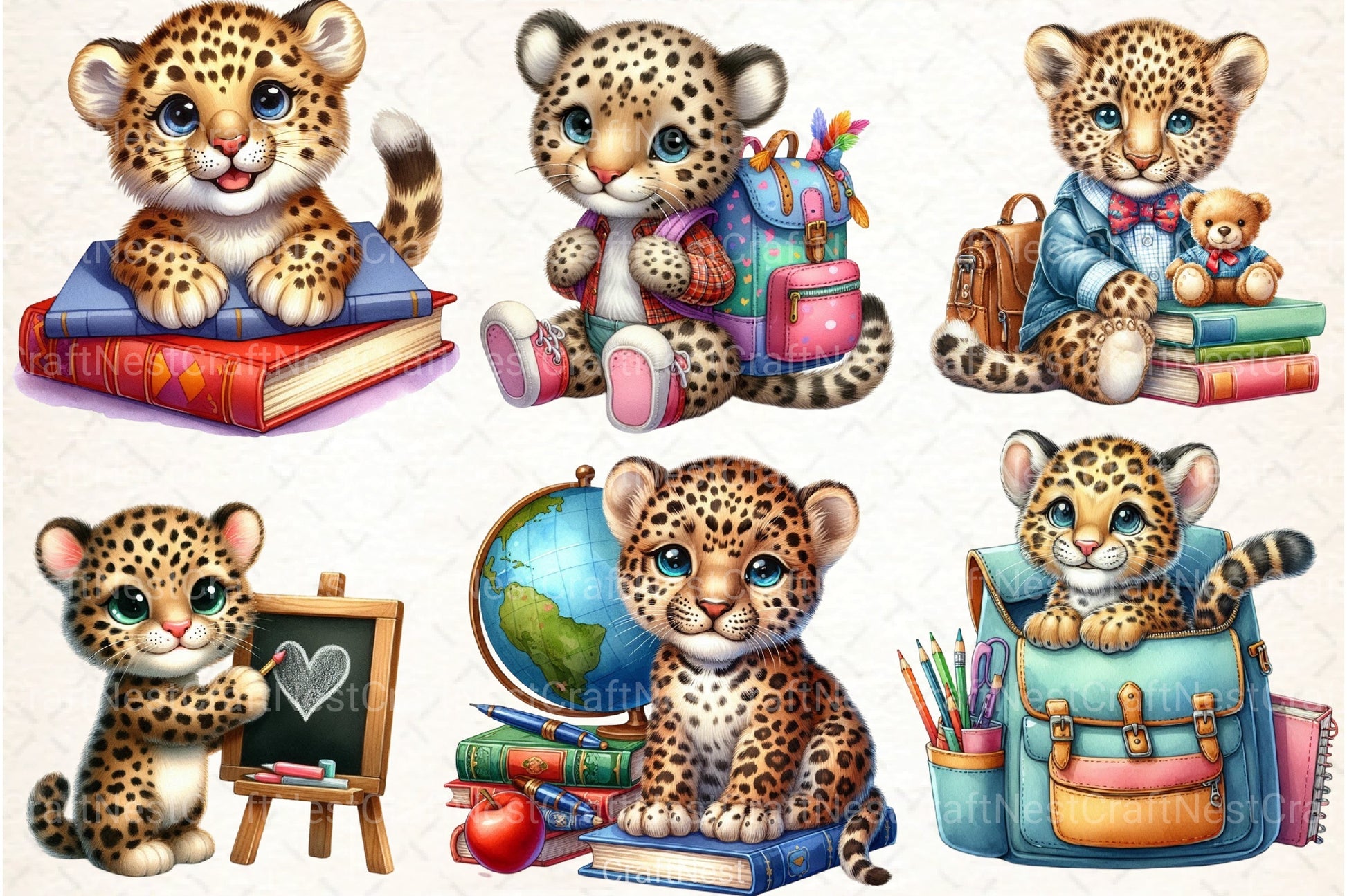 Baby Leopards Back to School Clipart Bundle - CraftNest - Digital Crafting and Art