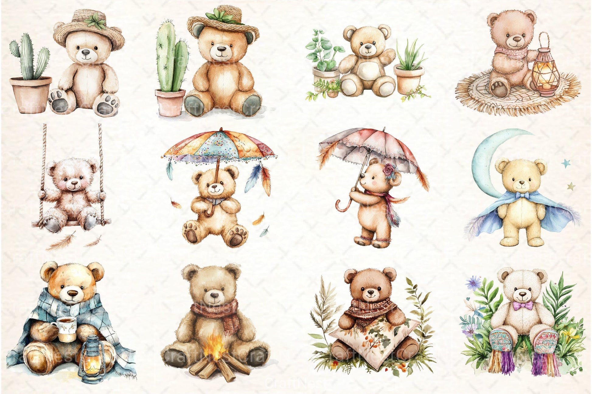 Teddy Bear Boho Clipart Bundle - CraftNest - Digital Crafting and Art