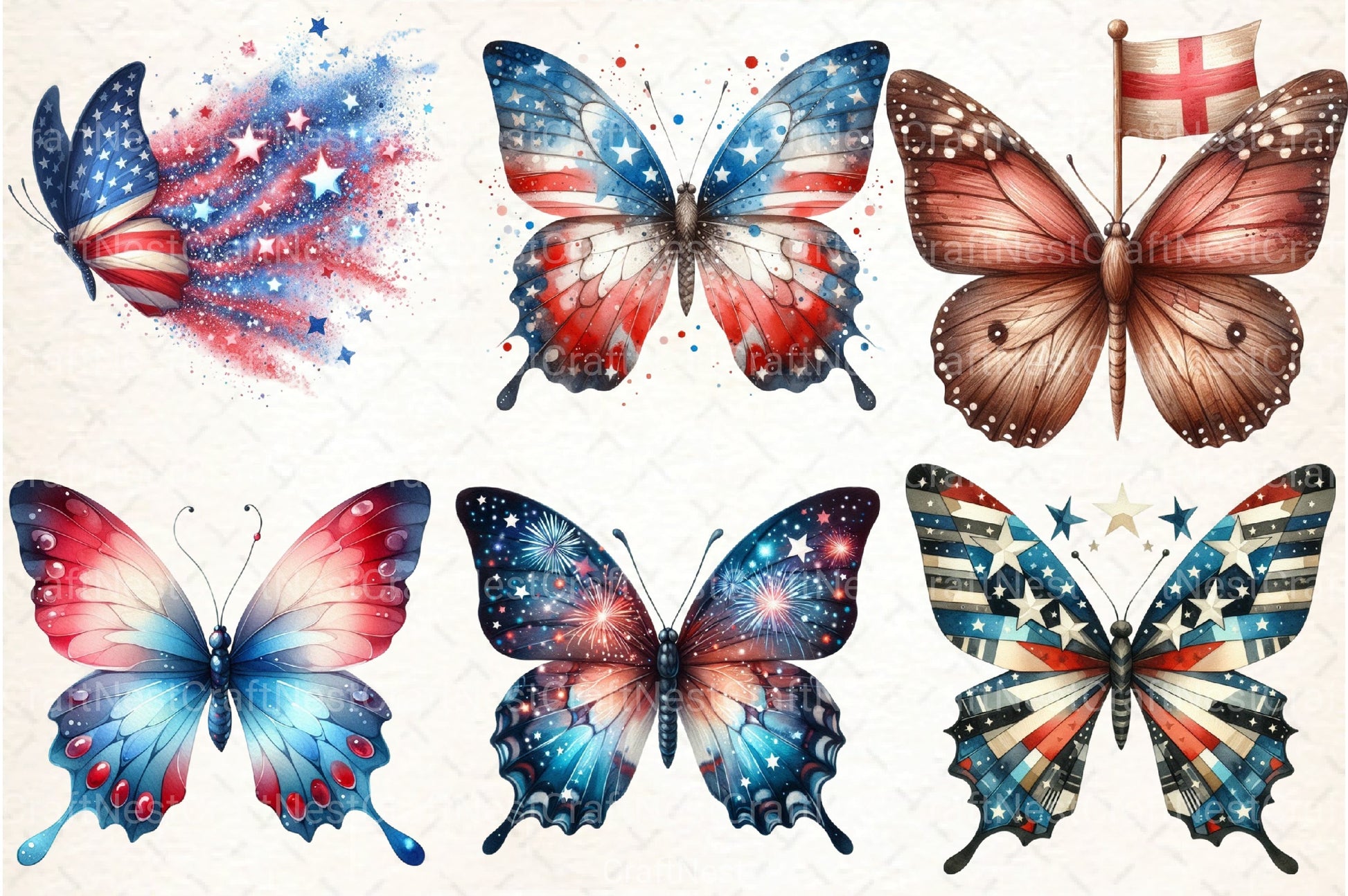 Patriotic Butterfly 4th of July Clipart Bundle - CraftNest - Digital Crafting and Art