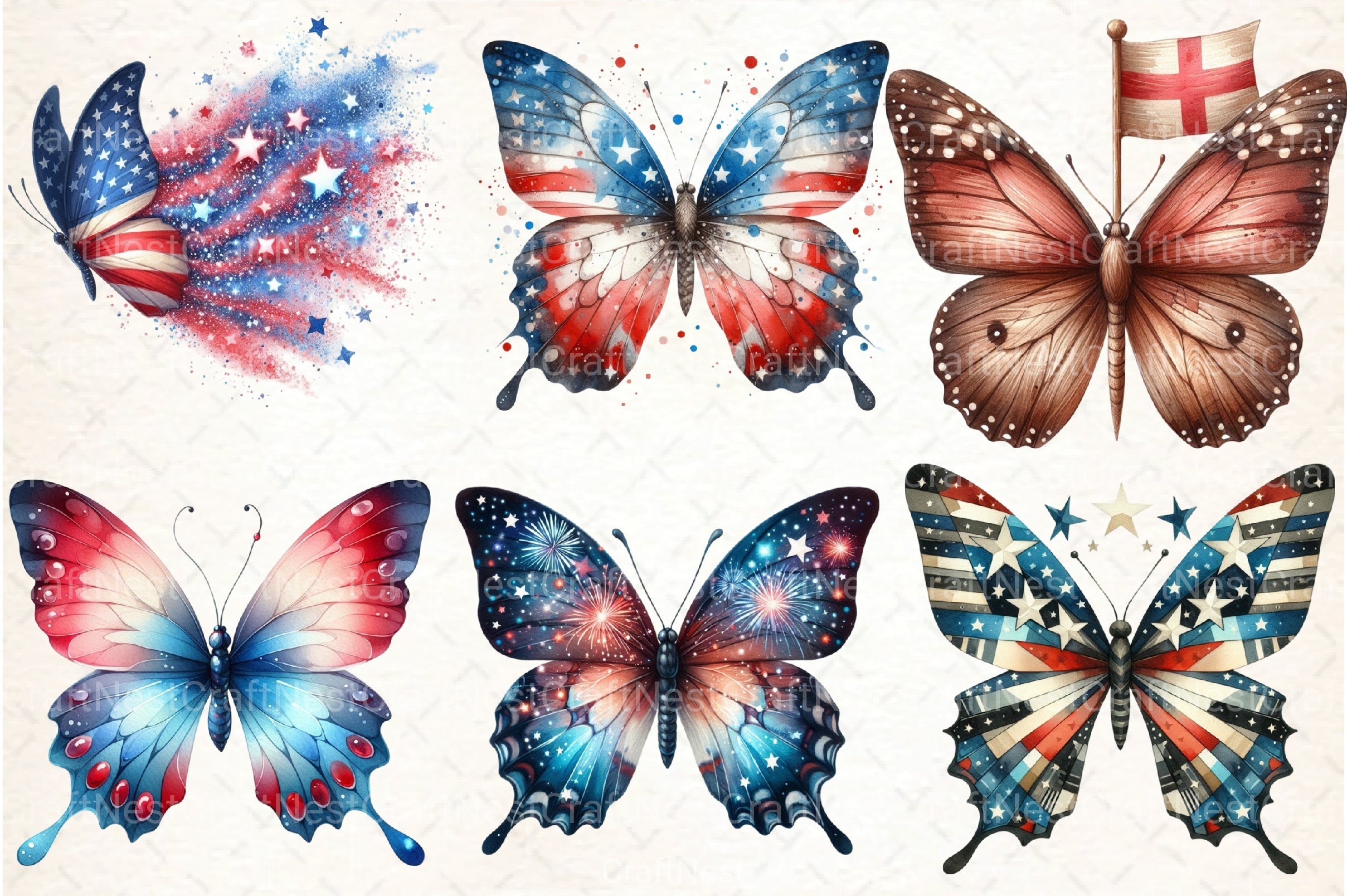 Patriotic Butterfly 4th of July Clipart Bundle - CraftNest - Digital Crafting and Art