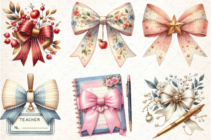 Teacher Bow Coquette Clipart Bundle - CraftNest - Digital Crafting and Art