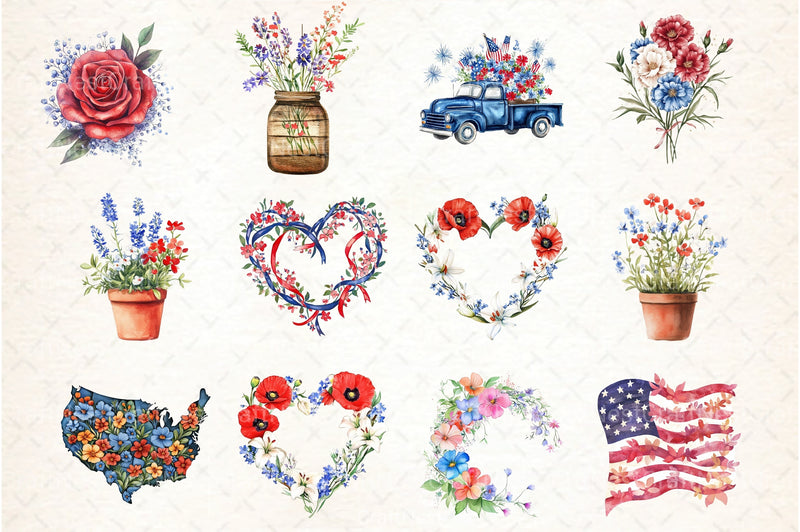 Floral 4th of July Clipart Bundle - CraftNest - Digital Crafting and Art