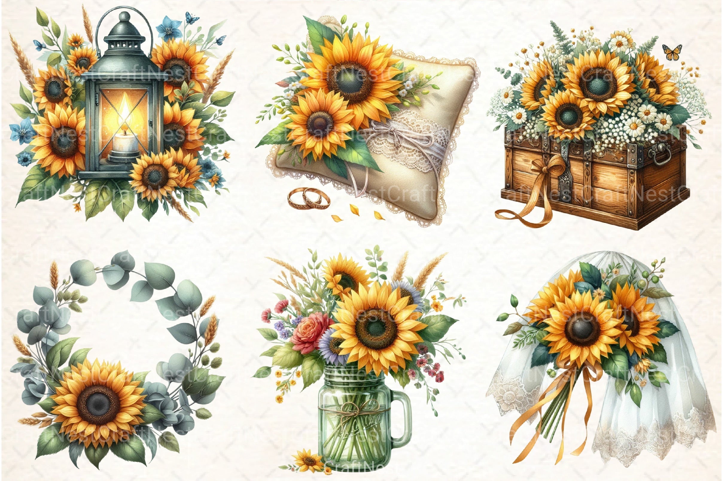 Rustic Sunflower Wedding Clipart Bundle - CraftNest - Digital Crafting and Art