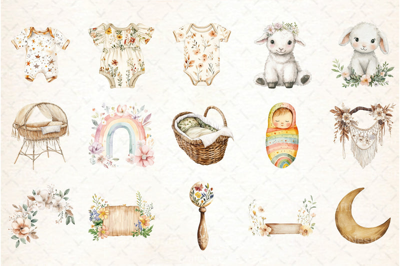 Baby Boho Clipart Bundle - CraftNest - Digital Crafting and Art