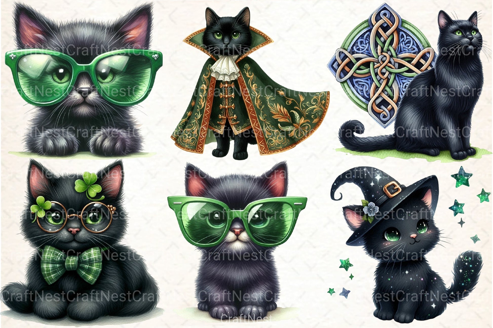 St. Patrick's Day Black Cats Clipart Bundle - CraftNest - Digital Crafting and Art