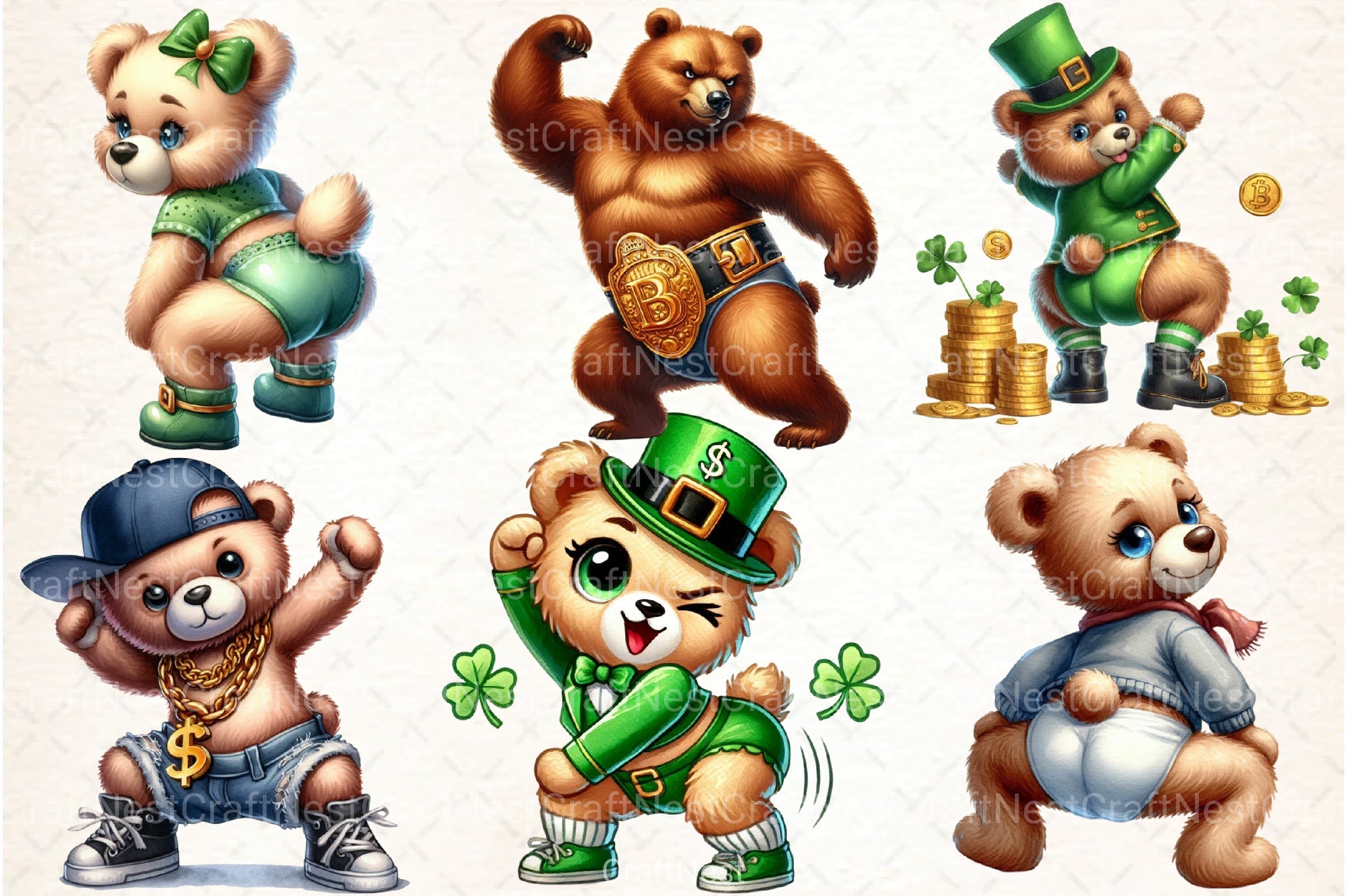 St. Patrick's Day Twerking Teddy Bear Clipart Bundle - CraftNest - Digital Crafting and Art
