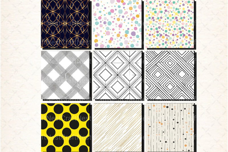 Lines & Dots Patterns Digital Paper - CraftNest - Digital Crafting and Art