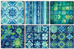 Boho Blue Green Patterns Clipart Bundle - CraftNest - Digital Crafting and Art