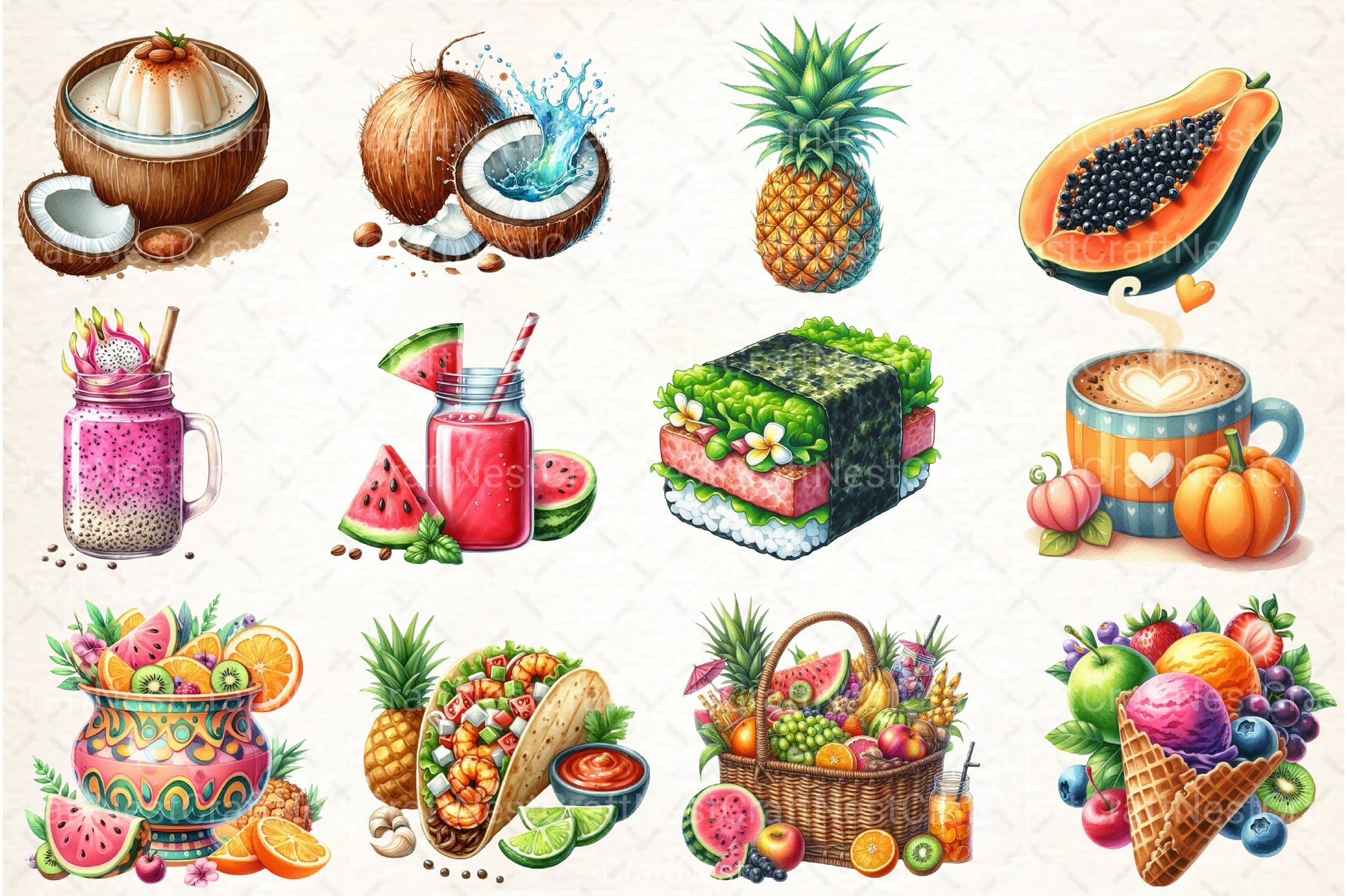 Summer Tropical Food Clipart Bundle 99 - CraftNest - Digital Crafting and Art