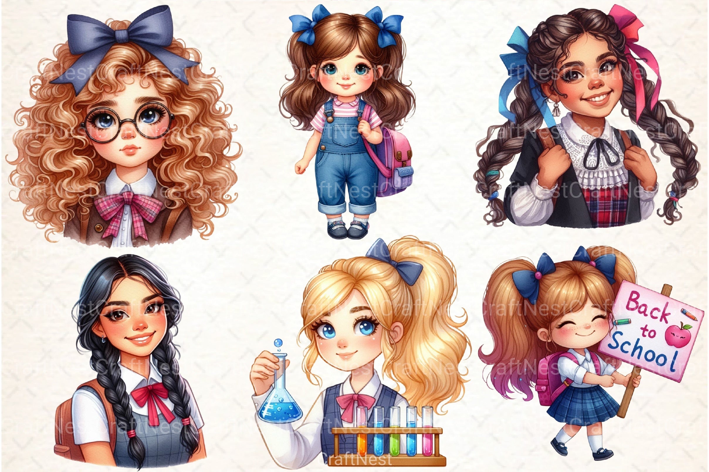Little School Girl Clipart Bundle - CraftNest - Digital Crafting and Art