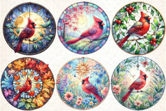 Round Cardinal Stained Glass Clipart Bundle - CraftNest - Digital Crafting and Art
