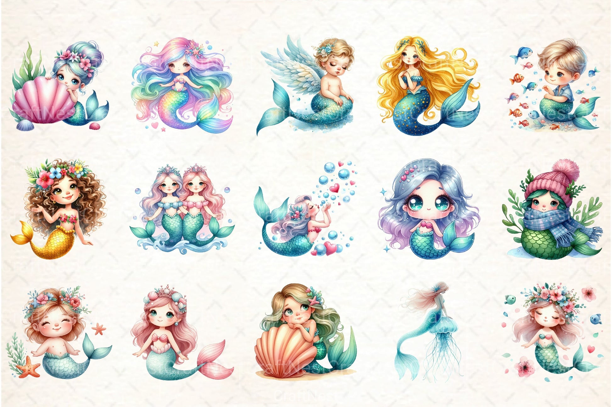 Cute Mermaid Clipart Bundle 5 - CraftNest - Digital Crafting and Art