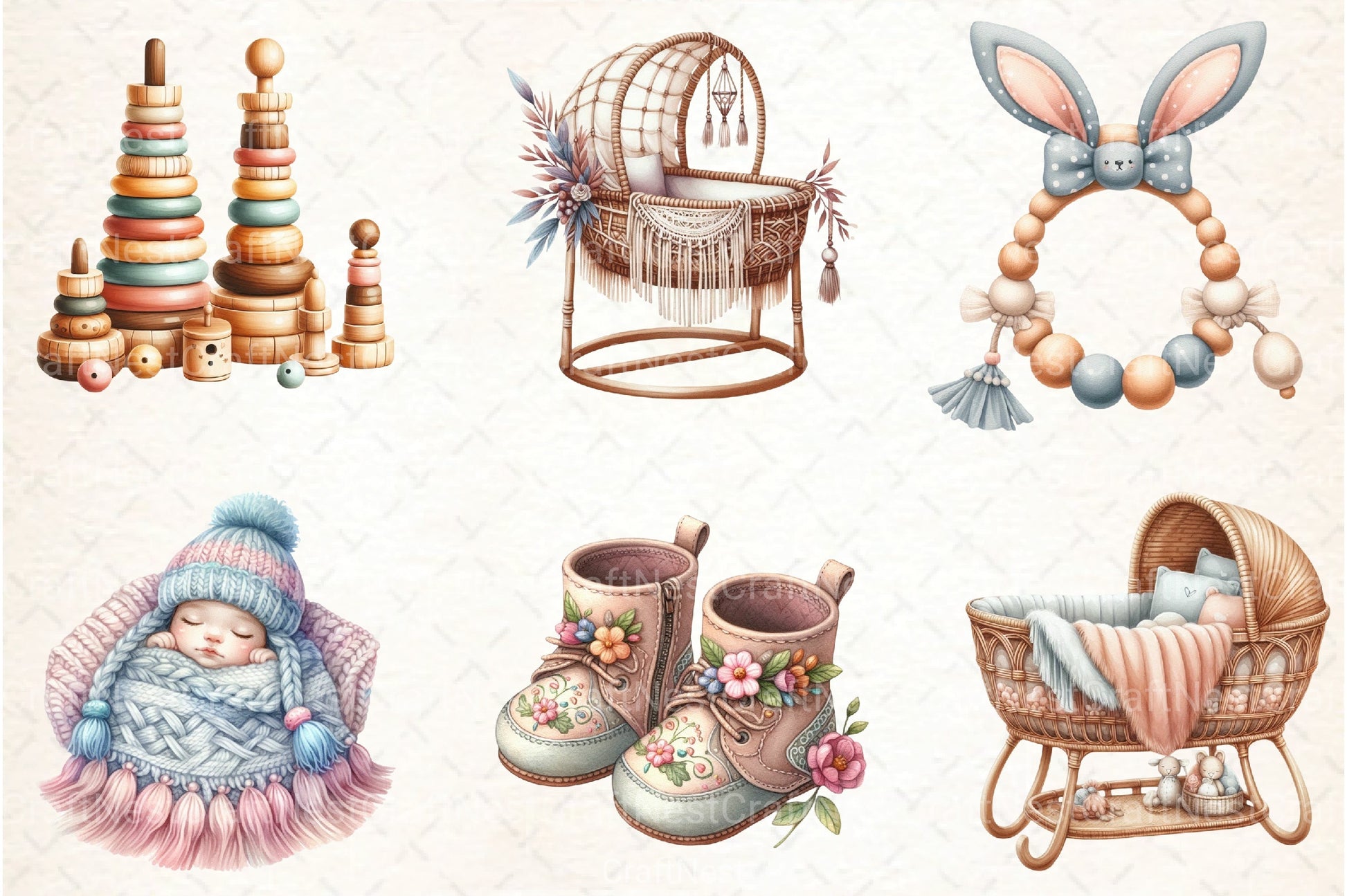 Boho Nursery Baby Clipart Bundle 98 - CraftNest - Digital Crafting and Art