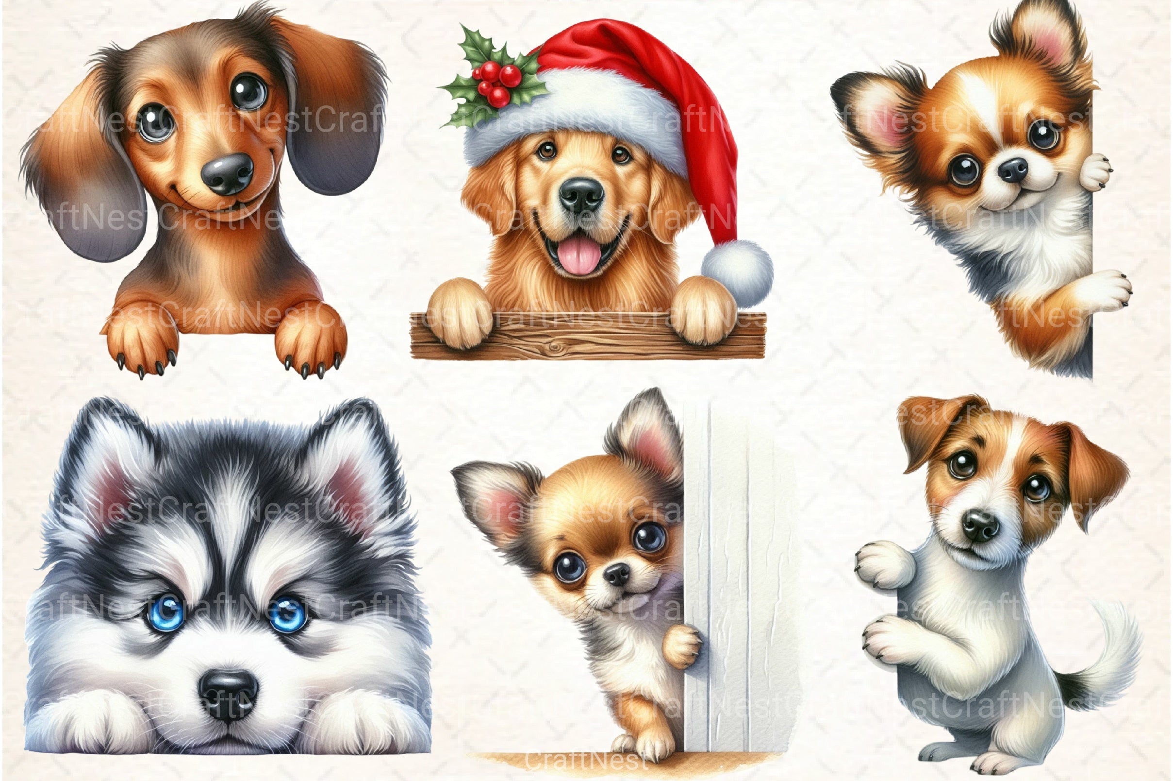 Peeking Around Corner Dogs Clipart Bundle - CraftNest - Digital Crafting and Art