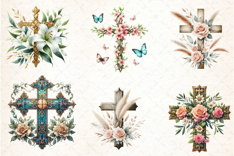 Cross Religious Floral Clipart Bundle 1 - CraftNest - Digital Crafting and Art